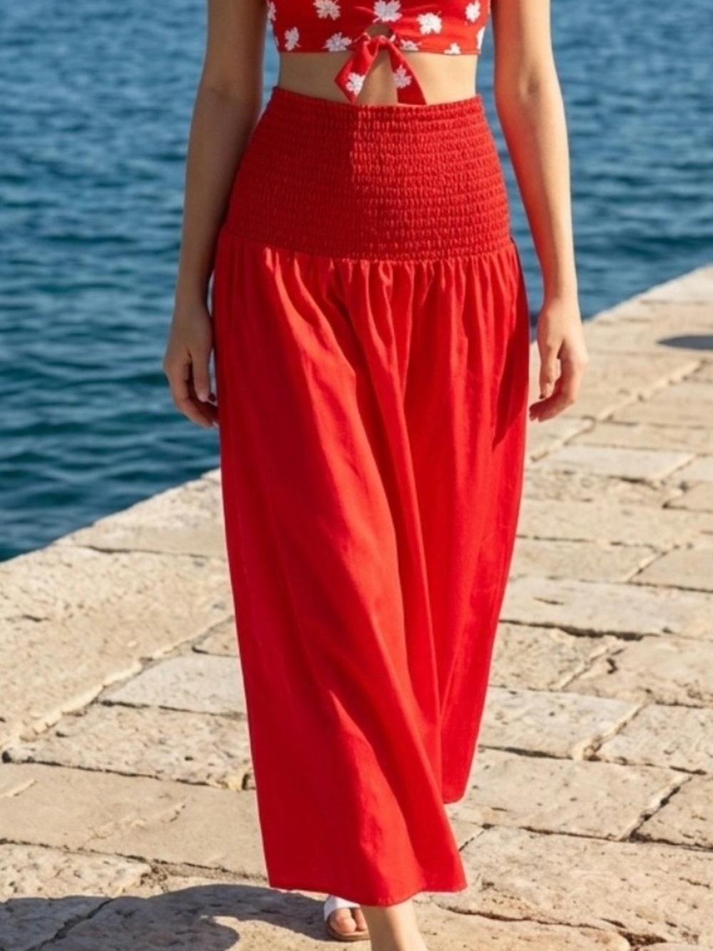 2 for $30 | Red Convertible Smocked Cover Up Dress - Picture 5 of 16